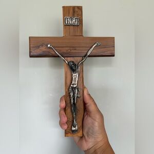 Wooden Crucifix with Silver Accents 10” tall by 6” wide